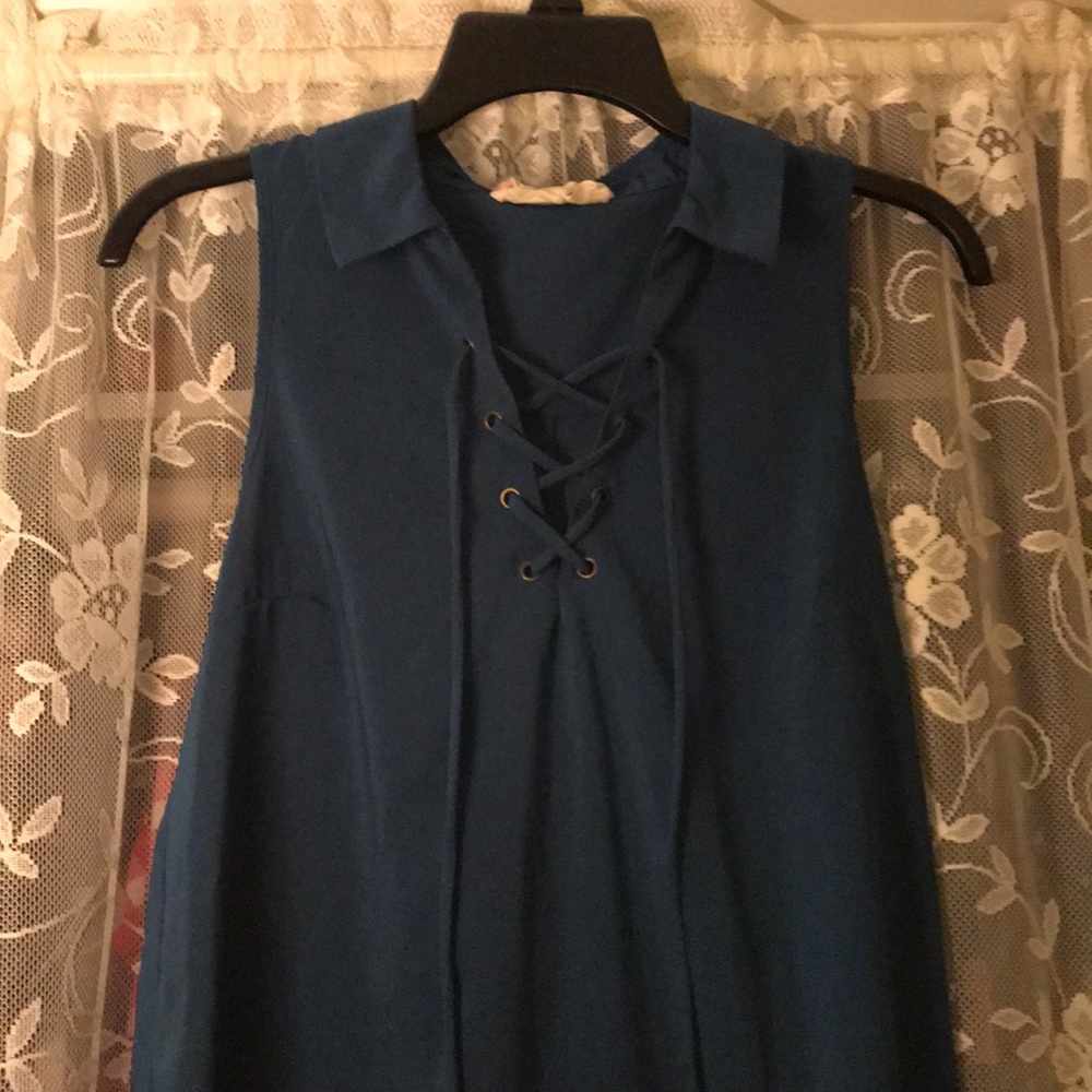 Lace Up Sleeveless Blouse